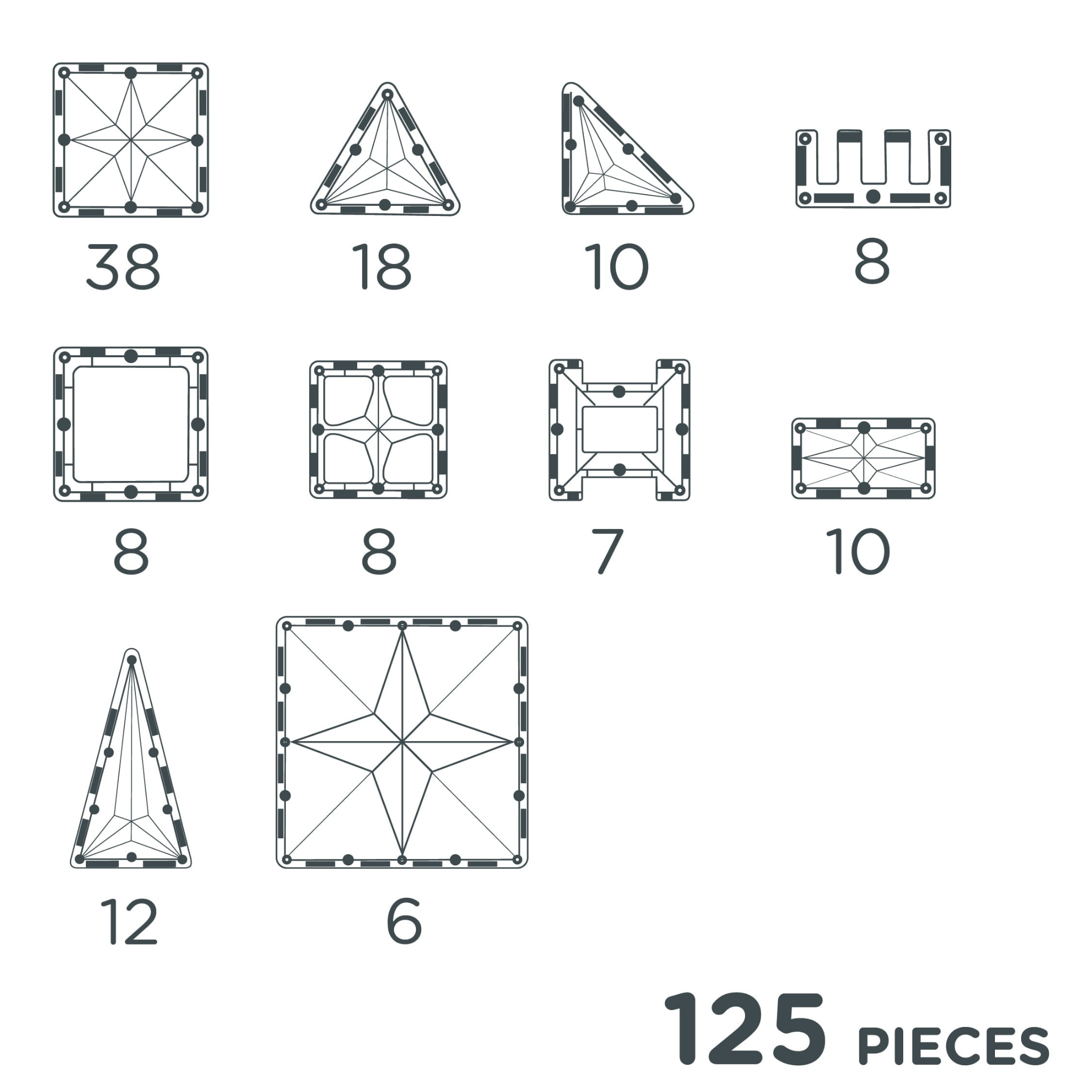 Blocchi da costruzione magnetici Cleverclixx | Large Creative Pack Pastel 125 pezzi
