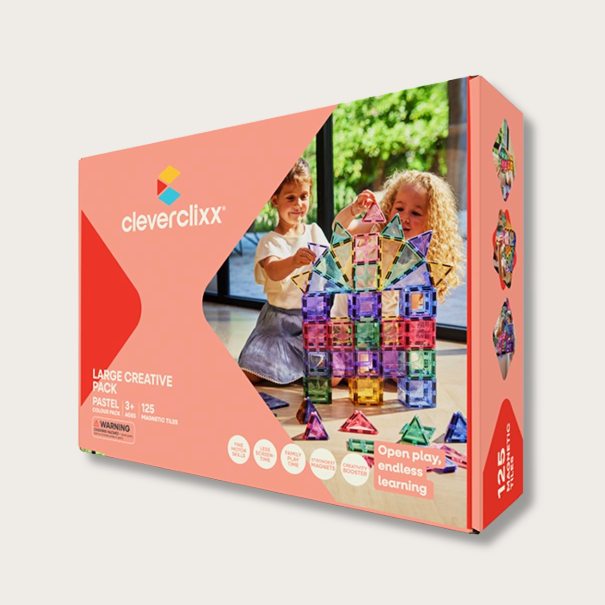 Blocs de construction magnétiques Cleverclixx | Large Creative Pack Pastel 125 Pièces