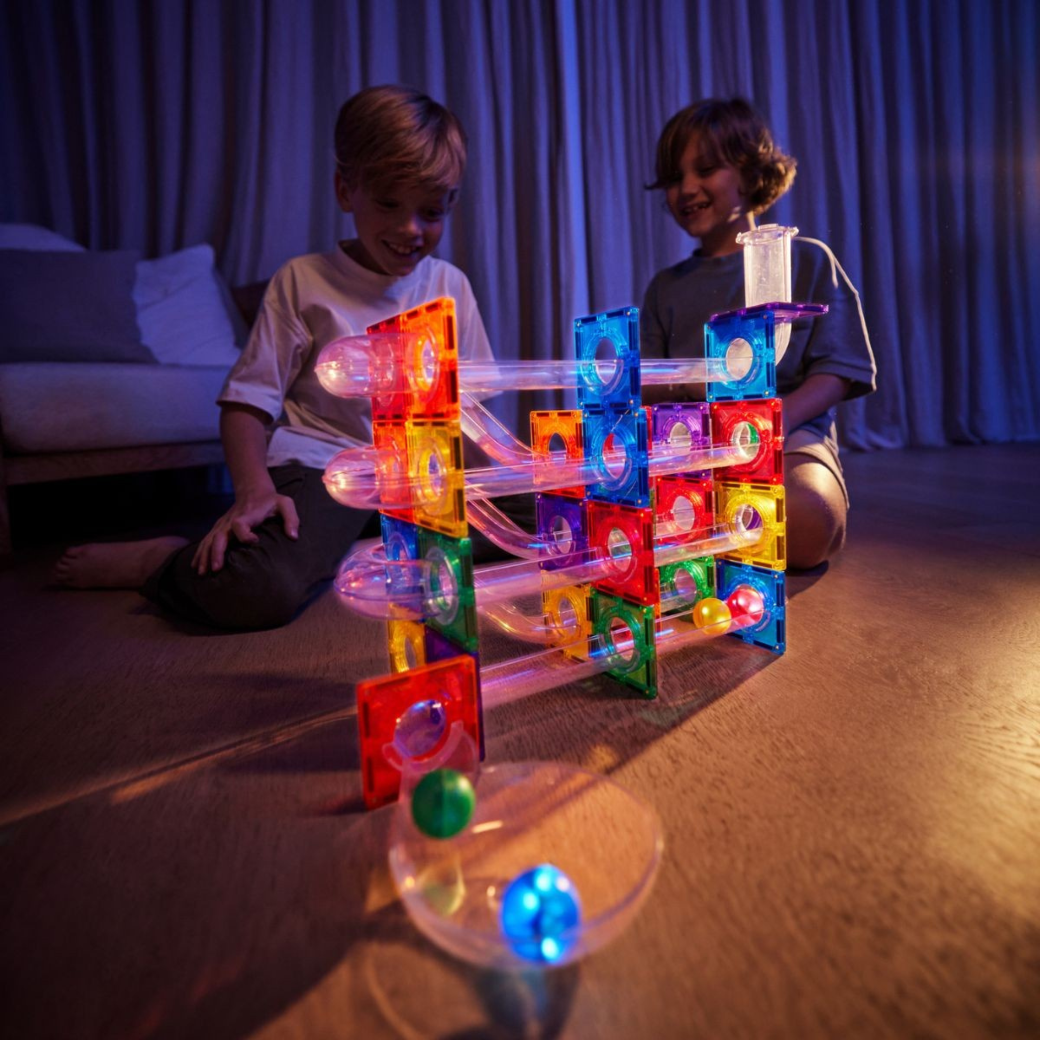 Blocs de construction magnétique Cleverclixx | Ball Run Dazzling Lights Pack Intense 100 Pièces