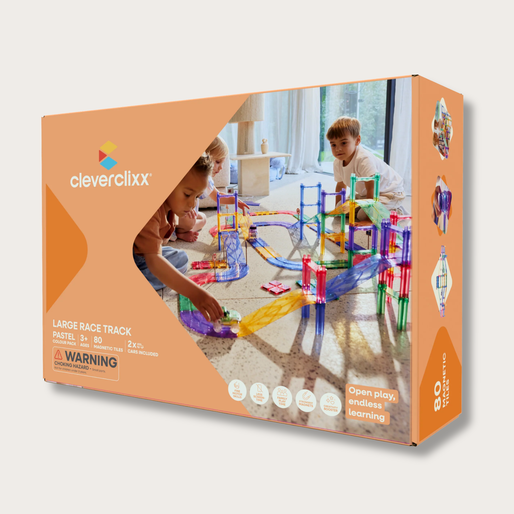 Blocs de construction magnétiques Cleverclixx | Race Track Large Pastel 80 Pièces
