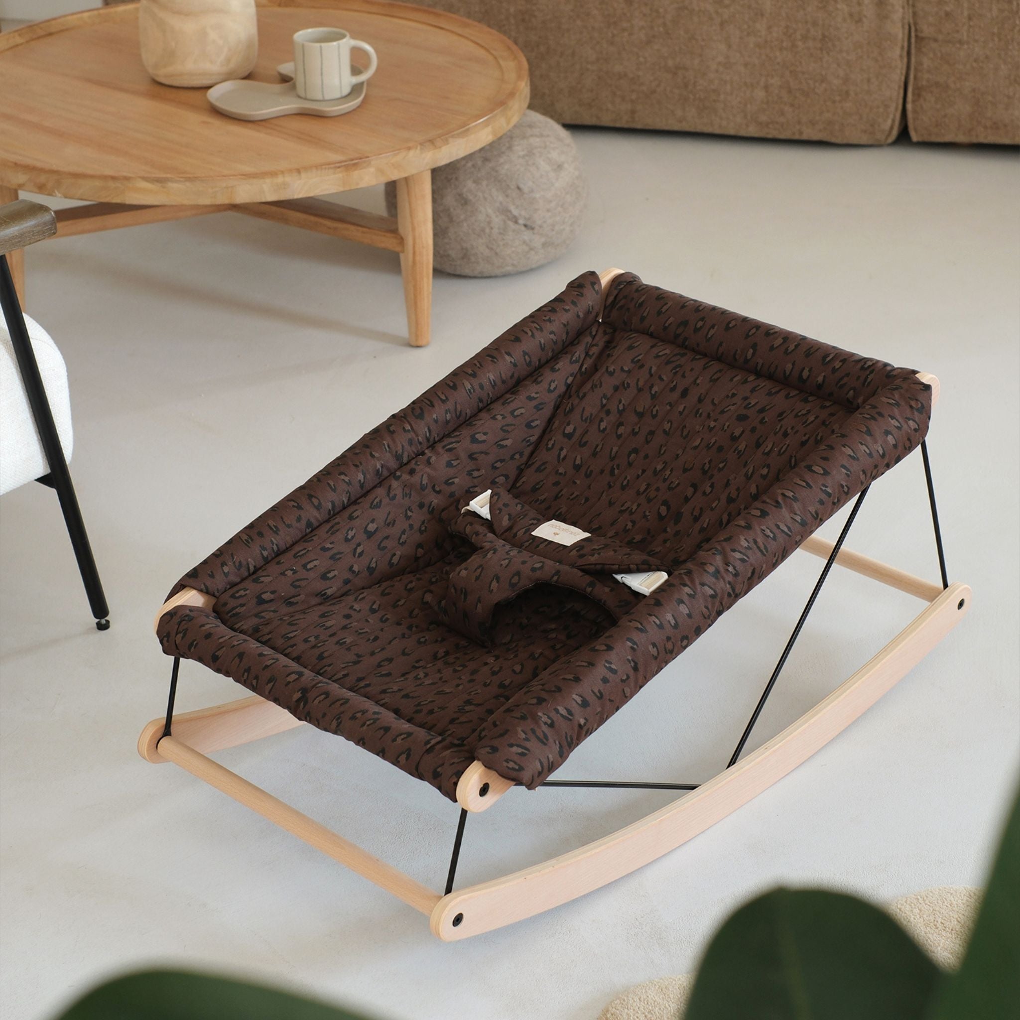 Transat bébé en bois et coton bio – Growing Green Leonie Brown