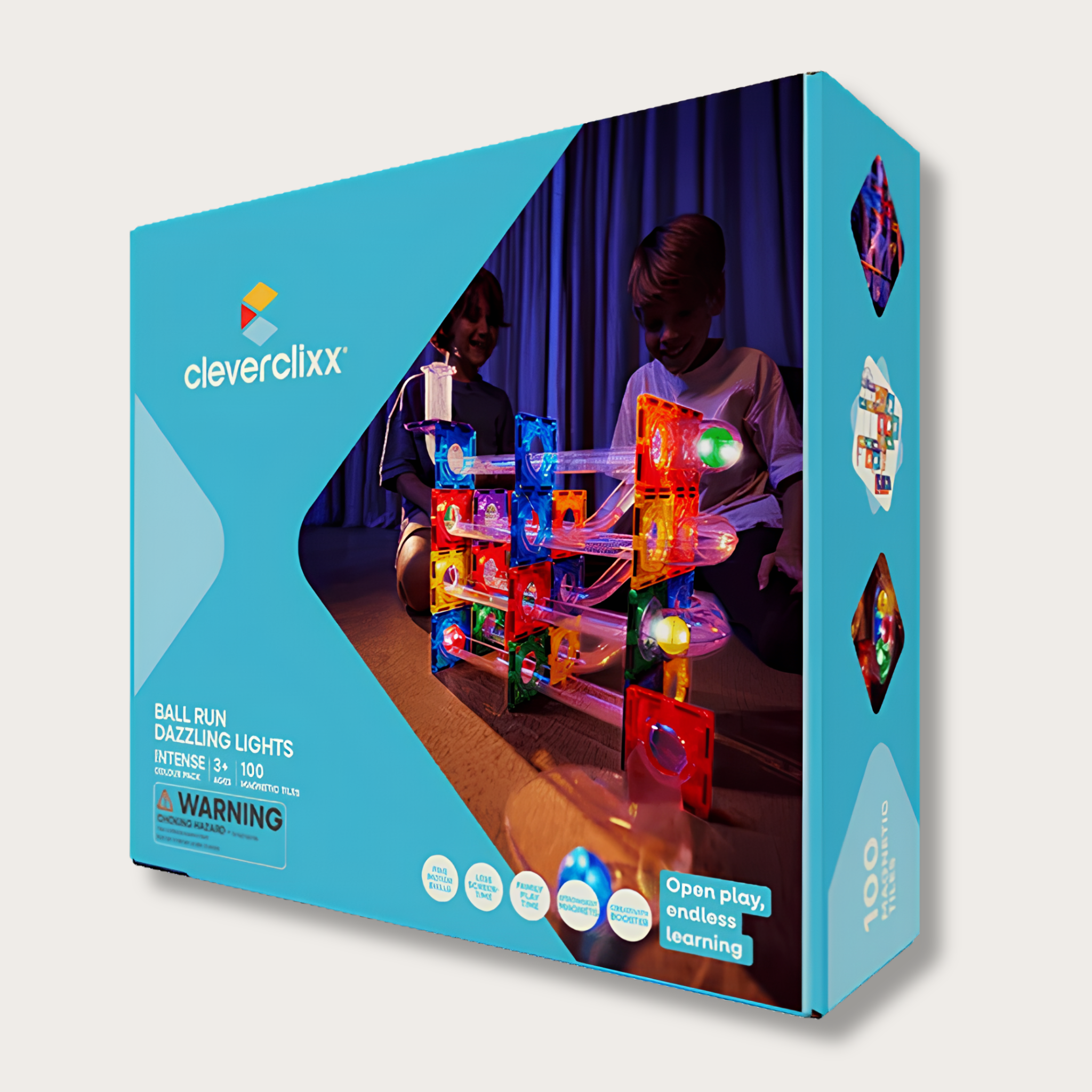 Blocs de construction magnétique Cleverclixx | Ball Run Dazzling Lights Pack Intense 100 Pièces