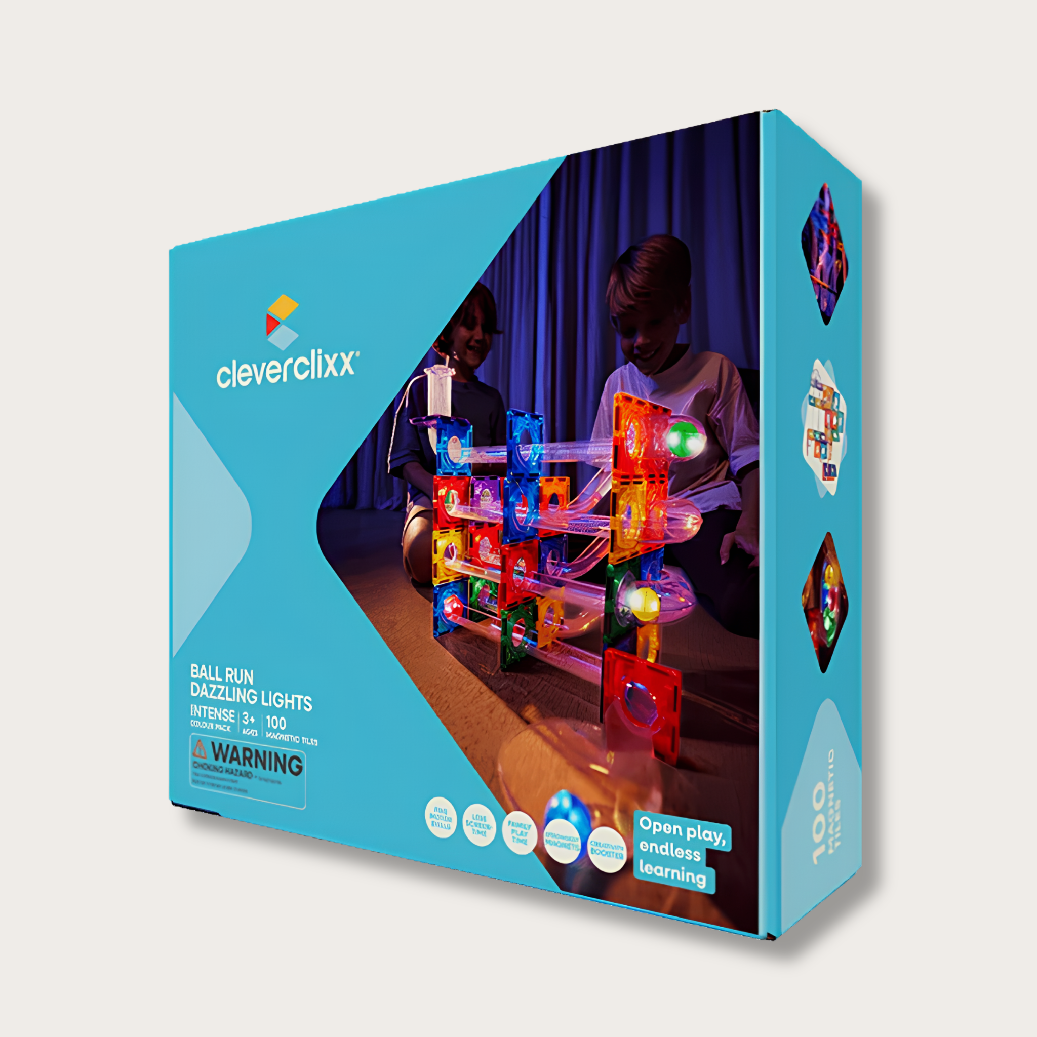 Blocs de construction magnétiques Cleverclixx | Ball Run Dazzling Lights Pack Intense 100 Pièces