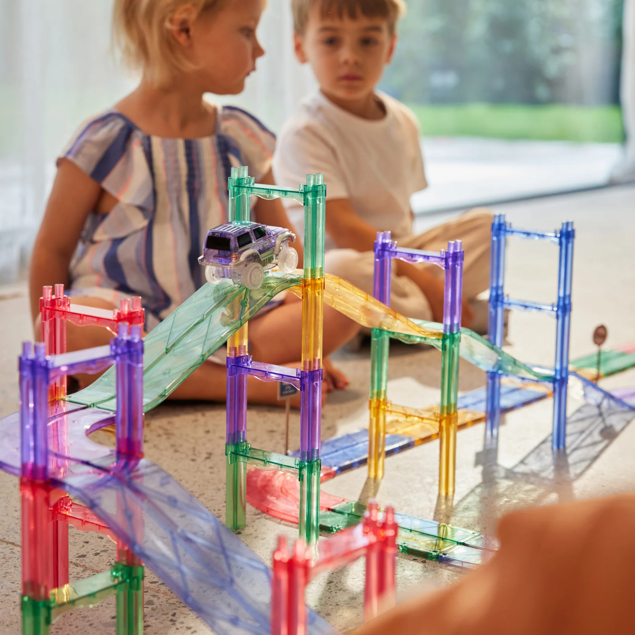 Blocs de construction magnétiques Cleverclixx | Race Track Large Pastel 80 Pièces