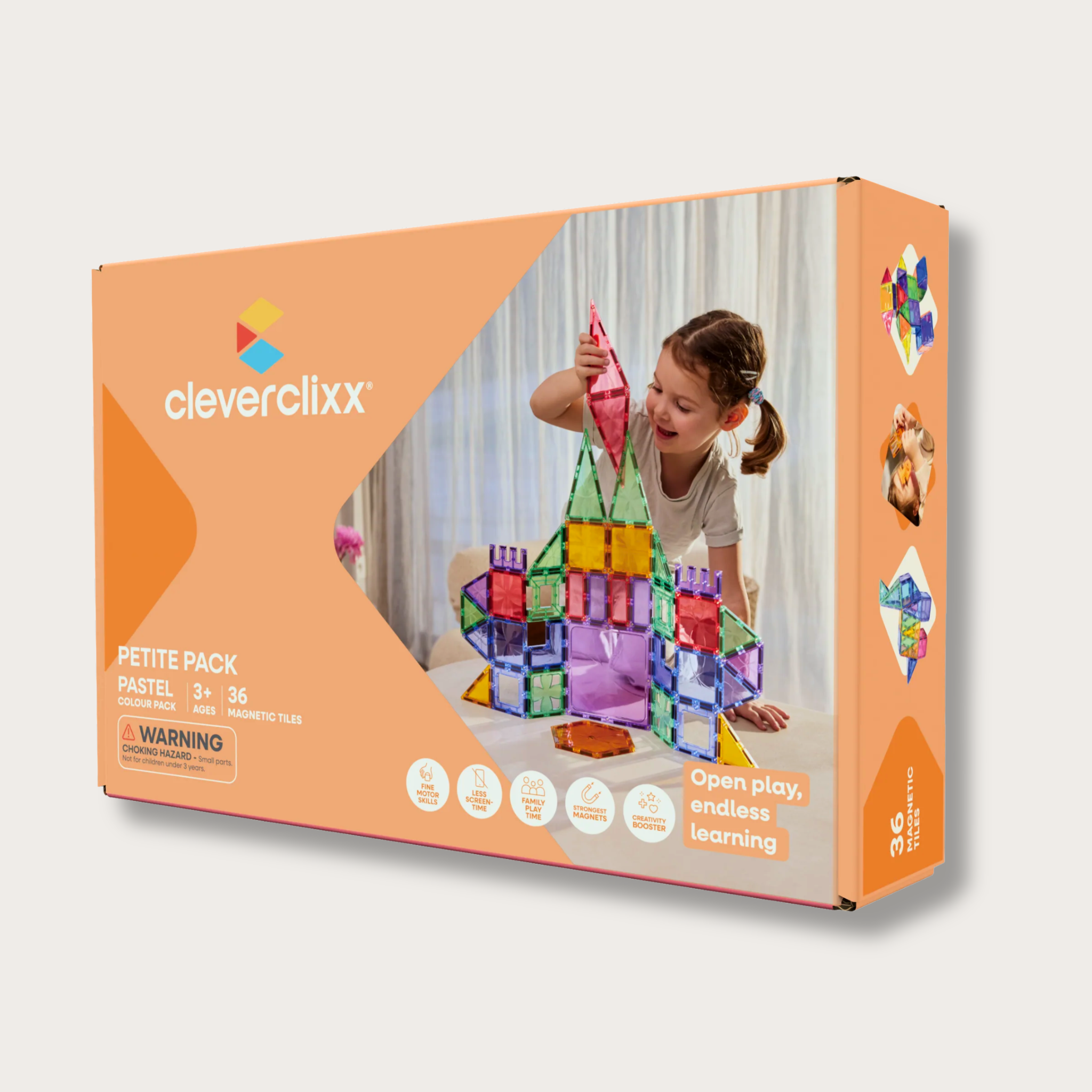 Blocs de construction magnétique Cleverclixx | Petite Pack Pastel Colour 36 Pièces